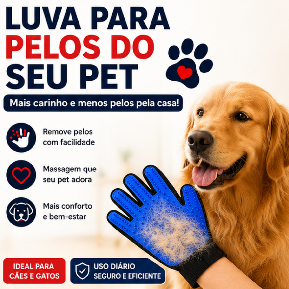 Luva Escova Pet Remove Pelos Cachorro Gato Massageadora