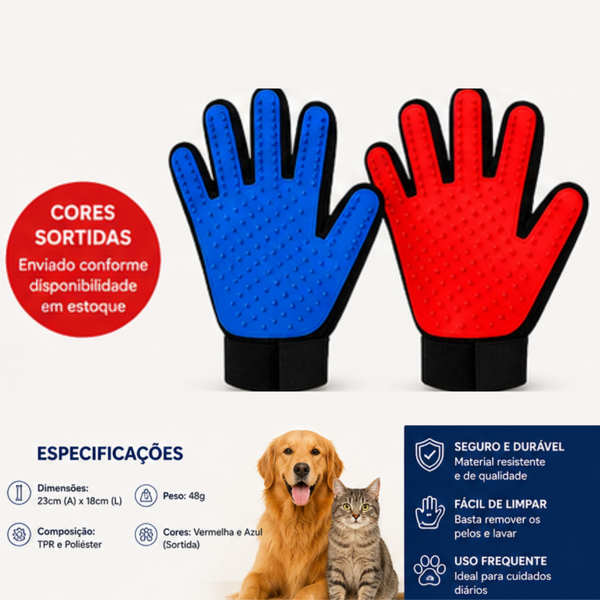 Luva Escova Pet Remove Pelos Cachorro Gato Massageadora