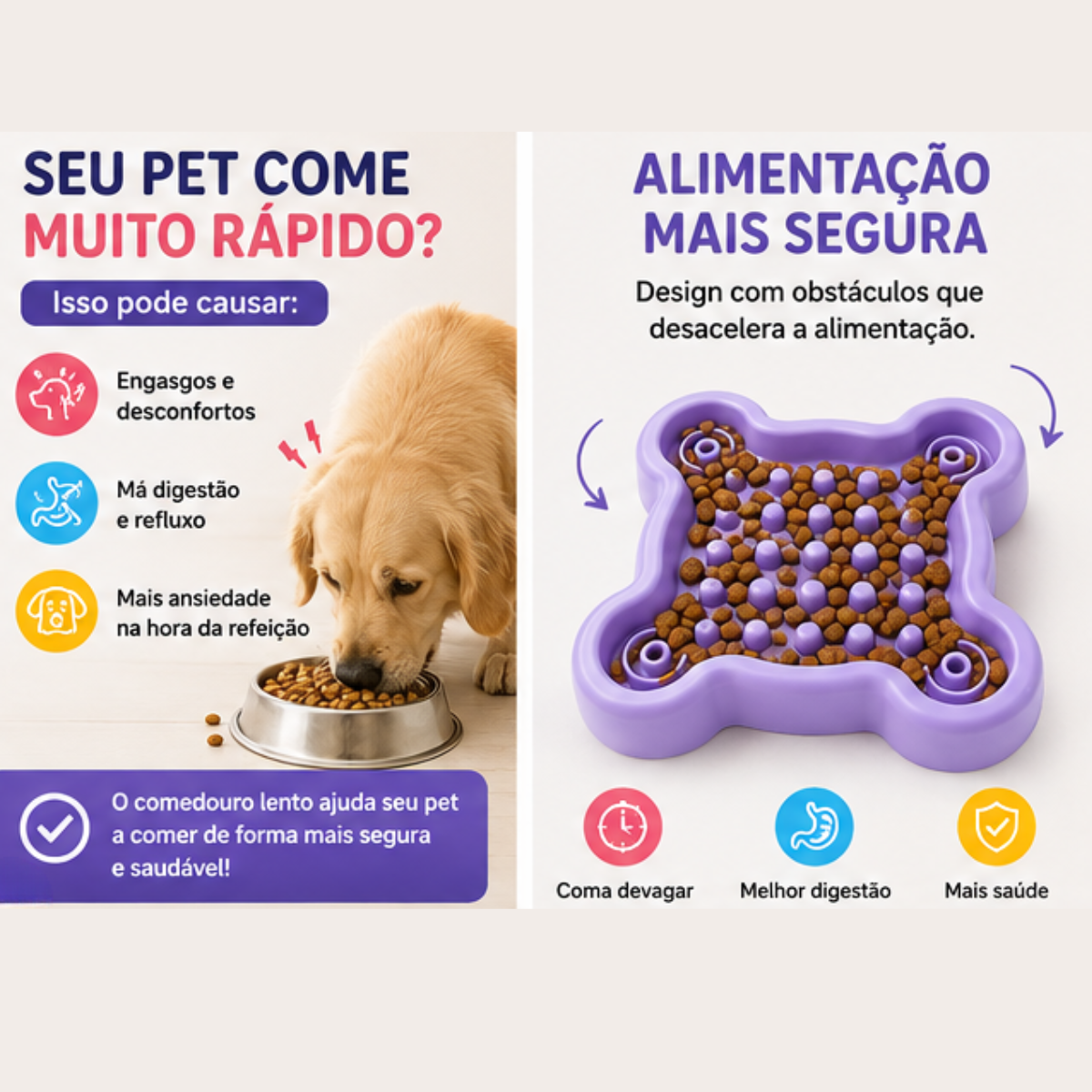 Comedouro Lento Cachorro Anti Engasgo Ração Pet 19,5cm
