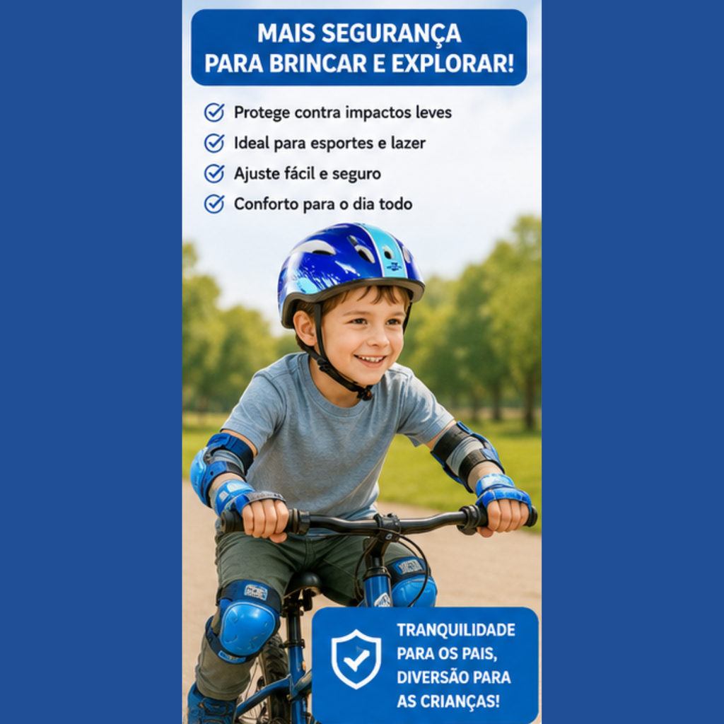 Kit Capacete Infantil Proteção 7 Peças Bike Skate -  Azul