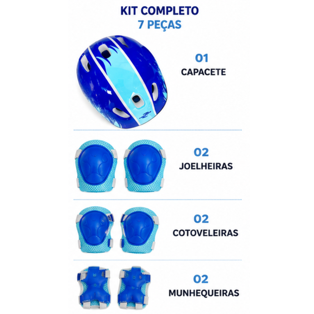 Kit Capacete Infantil Proteção 7 Peças Bike Skate -  Azul