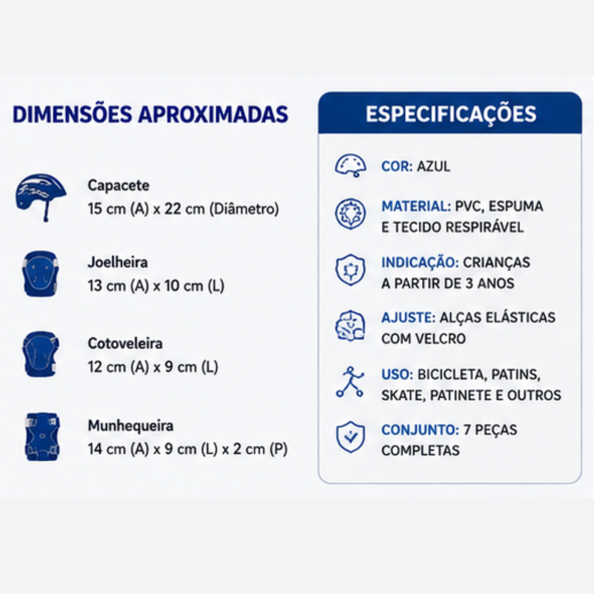 Kit Capacete Infantil Proteção 7 Peças Bike Skate -  Azul