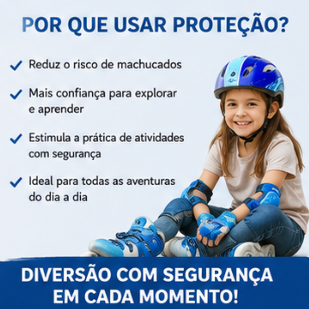 Kit Capacete Infantil Proteção 7 Peças Bike Skate -  Azul