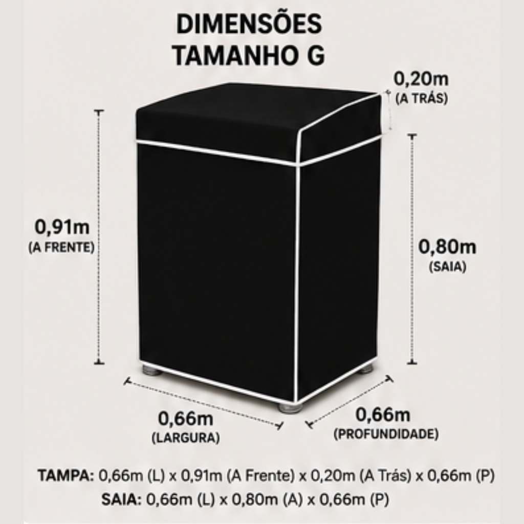 Capa Para Máquina De Lavar PVC Impermeável Com Tampa Preta G