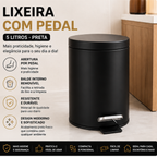 Lixeira Com Pedal 5 Litros Preta Banheiro Cozinha Escritório