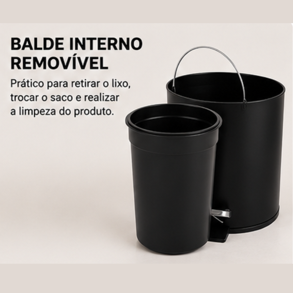 Lixeira Com Pedal 5 Litros Preta Banheiro Cozinha Escritório