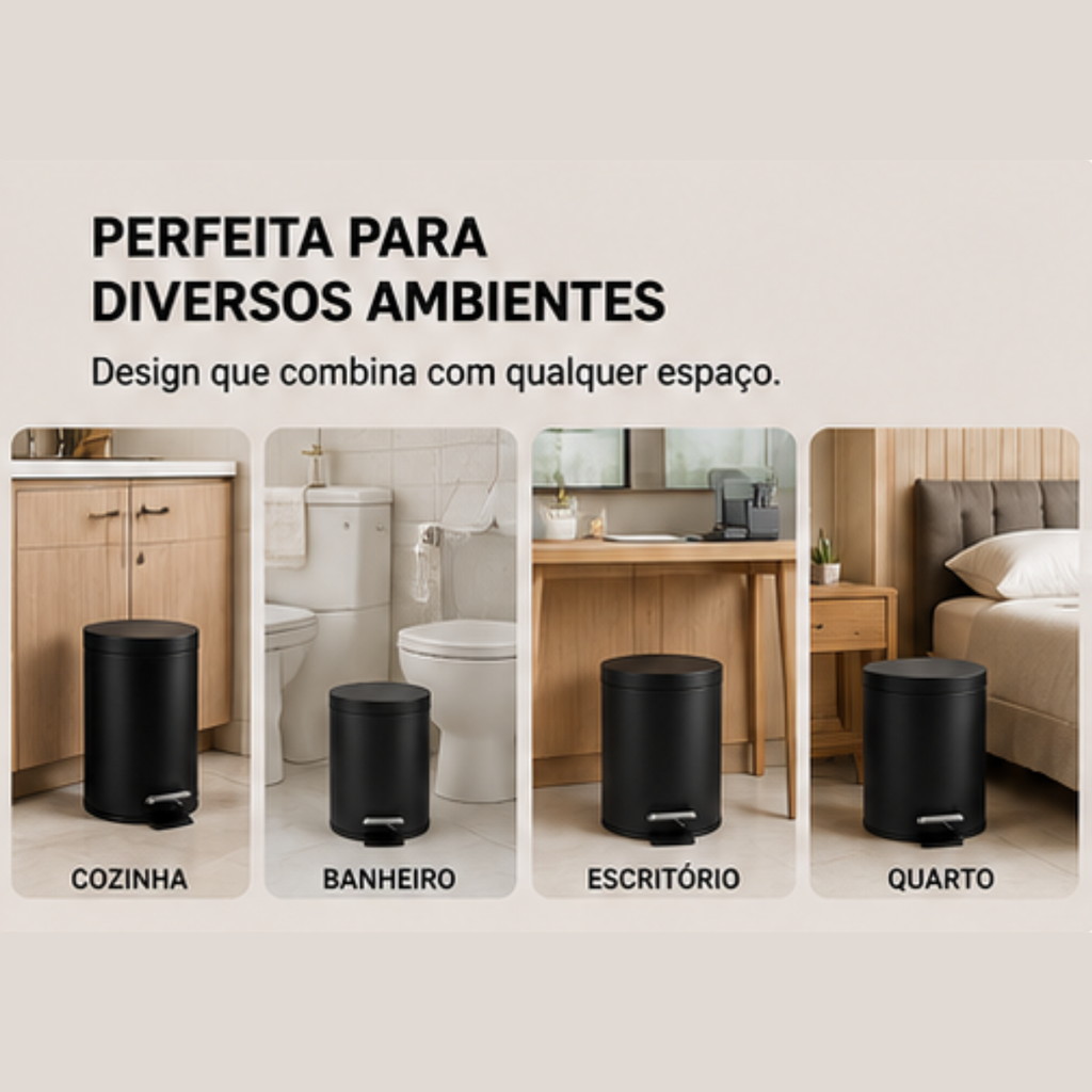 Lixeira Com Pedal 5 Litros Preta Banheiro Cozinha Escritório