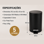 Lixeira Com Pedal 5 Litros Preta Banheiro Cozinha Escritório