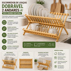Escorredor de Louças Dobrável 2 Andares Bambu