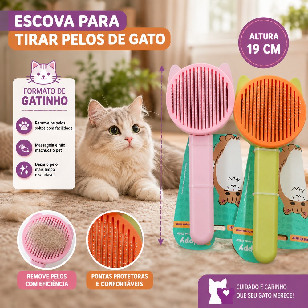 Escova Gato Tira Pelos Pet Cães Gatos Removedora De Pelos