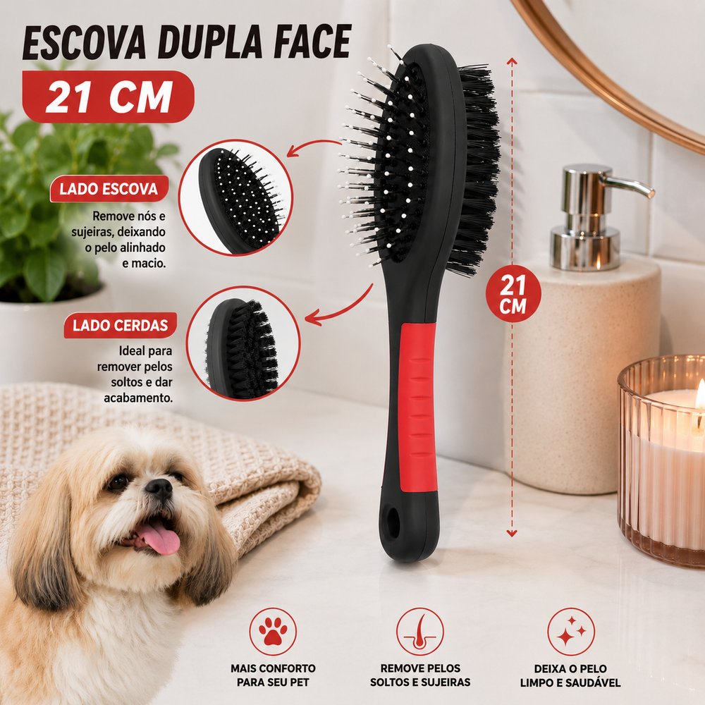 Escova Para Pets Dupla Face 21cm - Preta