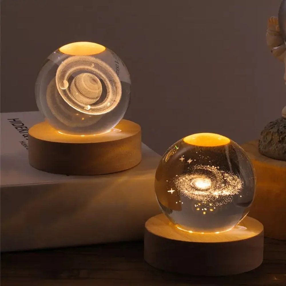 Luminária Bola de Cristal LED Galáxia 3D USB Decorativa Petrin | Lgjlima Comercio