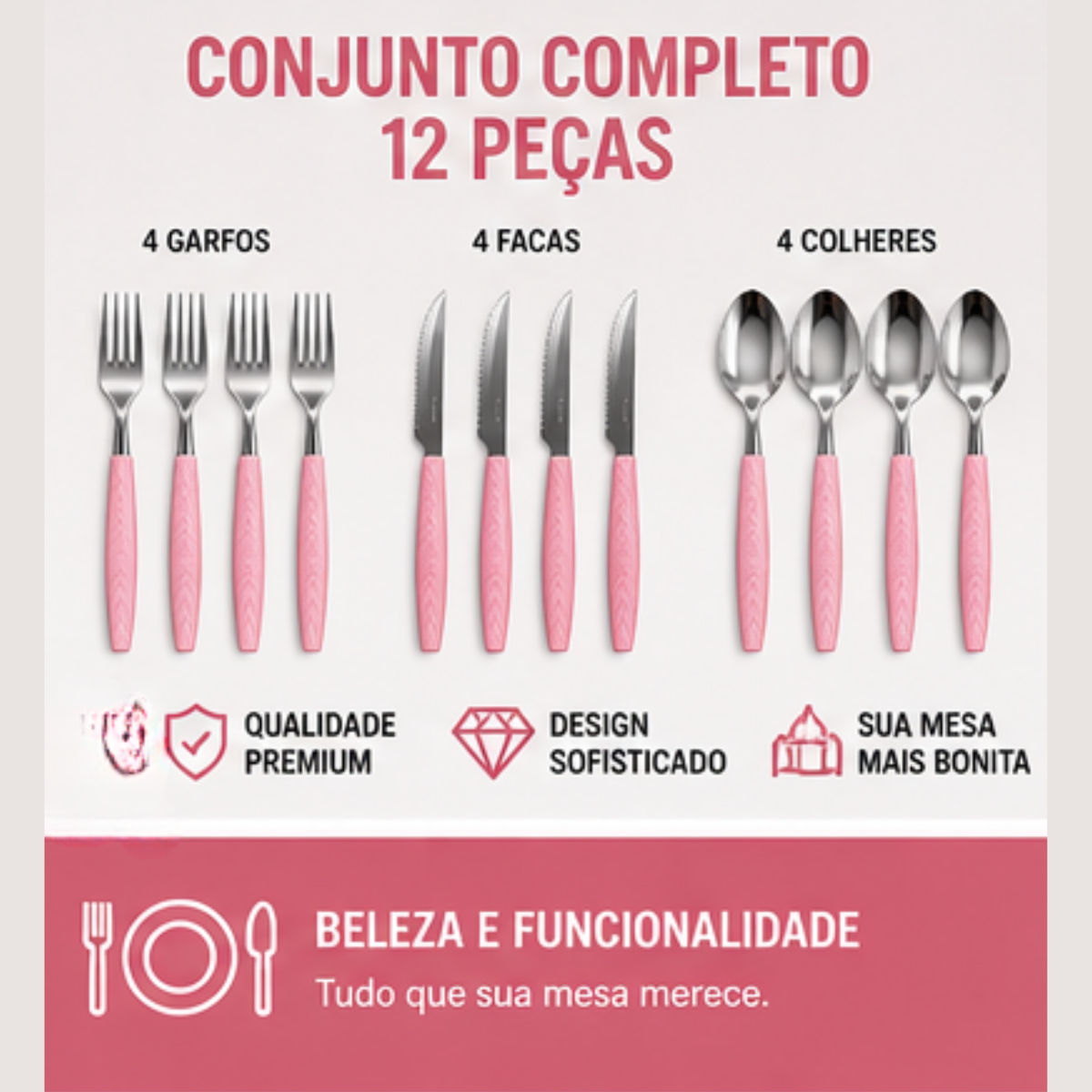 Kit talheres inox rosa Fratelli ocasiões especiais e dia a dia | Lgjlima Comercio