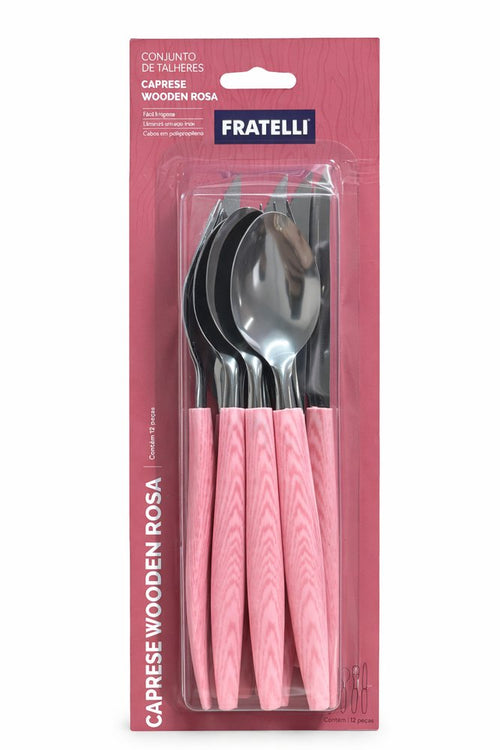 Conjunto Talheres 12 Peças Inox Cabo Rosa Fratelli | Lgjlima Comercio