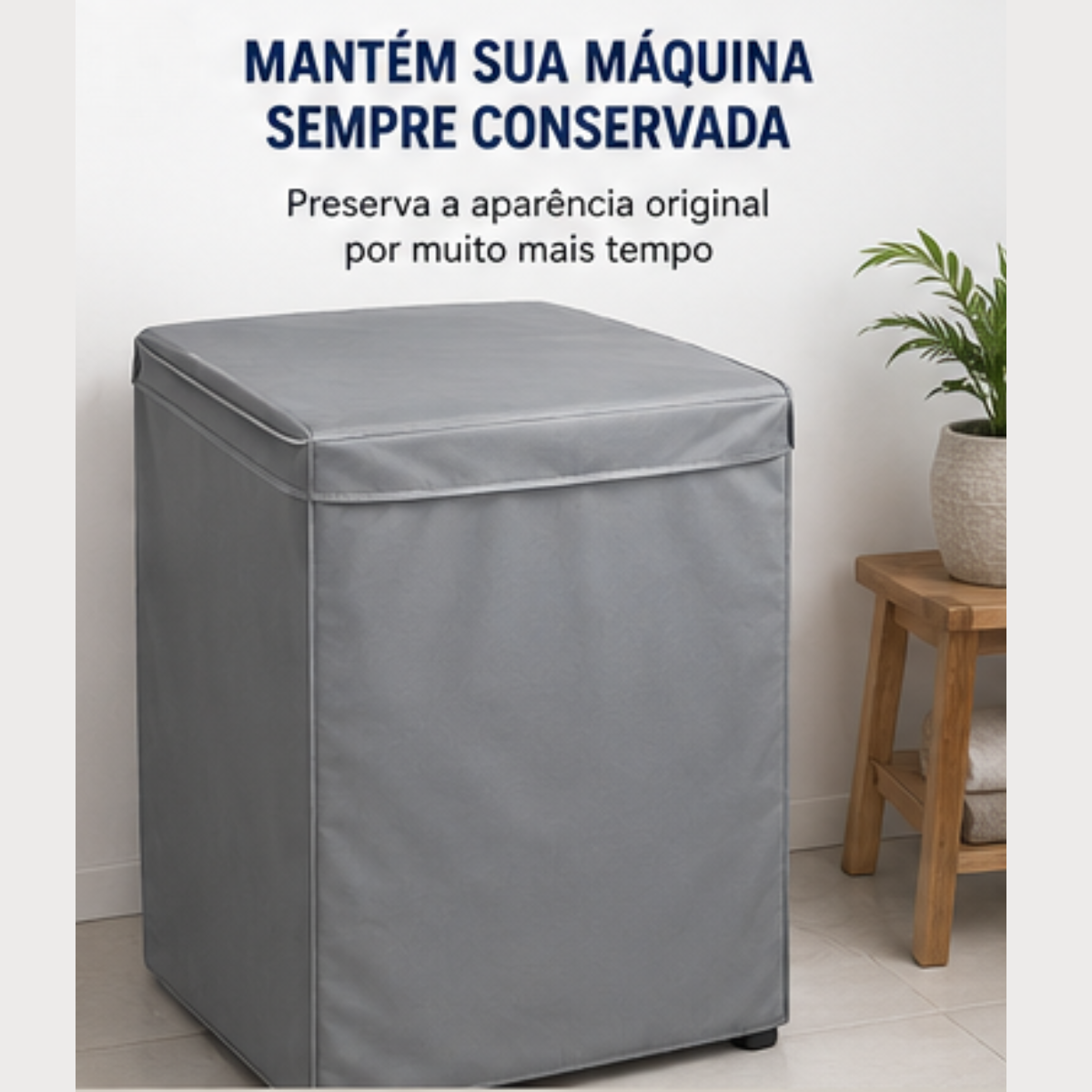 Capa de Maquina de Lavar Com Tampa PVC P - Cinza- Lgjlimacomercio