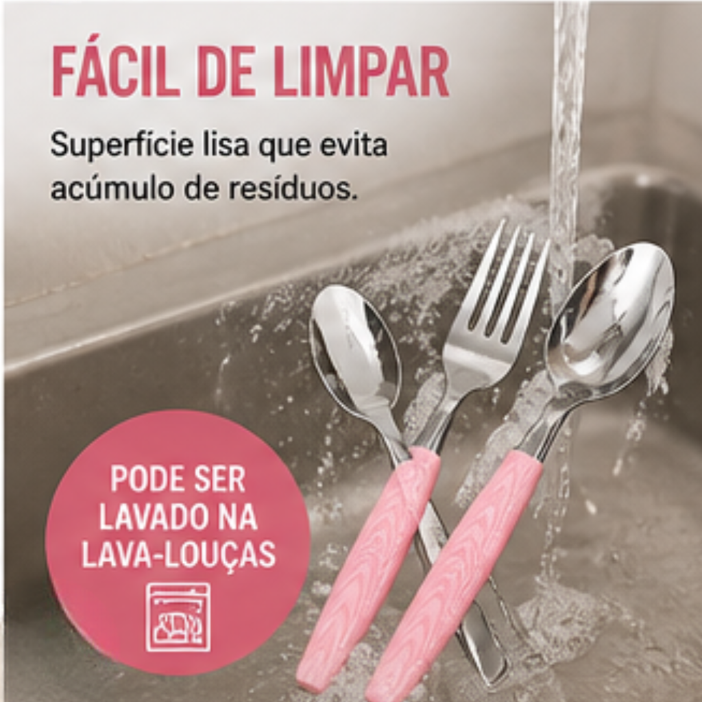 Talheres inox Fratelli 12 peças cabo rosa para mesa posta | Lgjlima Comercio