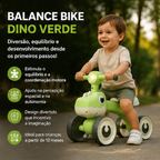 Balance Bike Dino Infantil com Luz e 4 Rodas- Verde - lgjlimacomercio