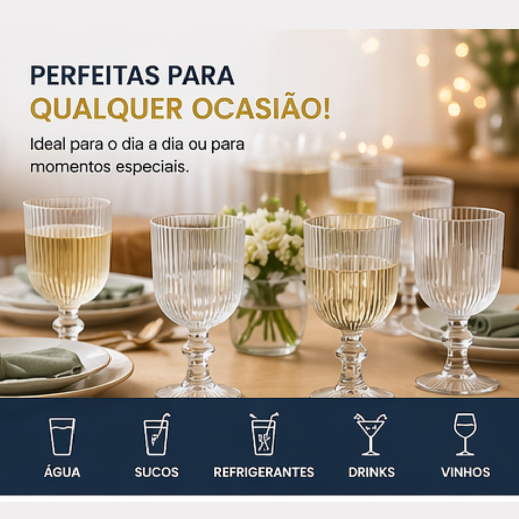 Conjunto 6 taças vidro Athens 380ml resistente e transparente | Lgjlima Comercio