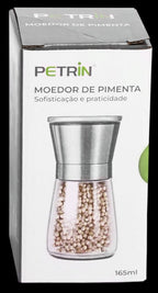 Moedor temperos manual 165ml Petrin aço inox e vidro | Lgjlima Comercio