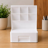 Organizador Multiuso Mesa Com Gaveta Porta Canetas Branco